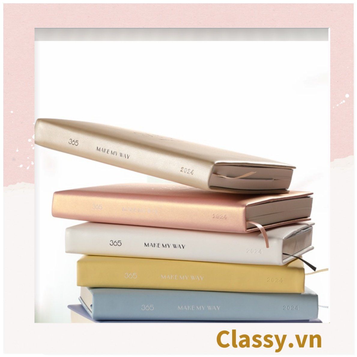 Sổ bìa da - Classy Notebook ghi chép A5 lập kế hoạch theo tuần, tháng năm ghi chữ 365 MAKE MY DAY - 128 trang bìa tối giản- PK1749