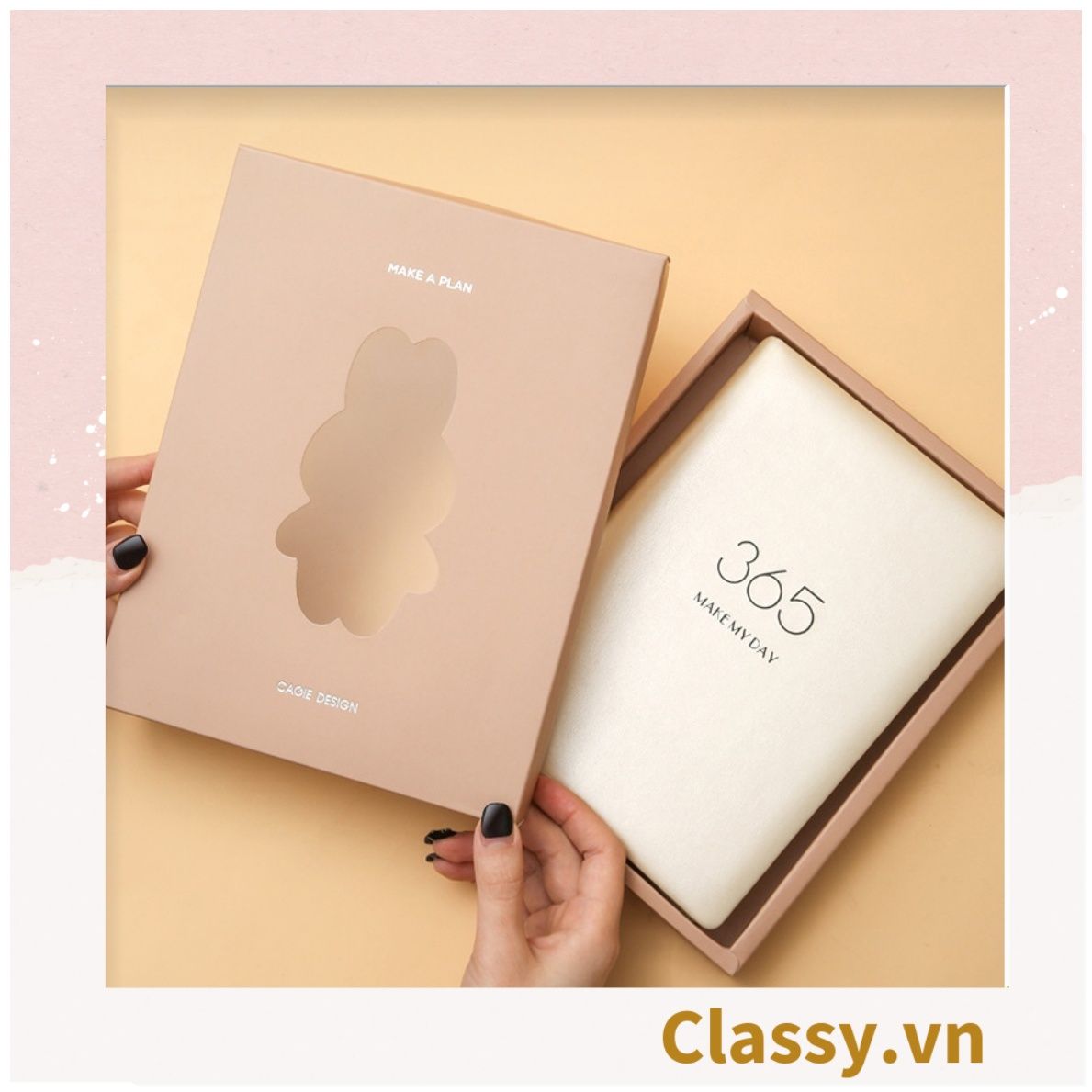 Sổ bìa da - Classy Notebook ghi chép A5 lập kế hoạch theo tuần, tháng năm ghi chữ 365 MAKE MY DAY - 128 trang bìa tối giản- PK1749