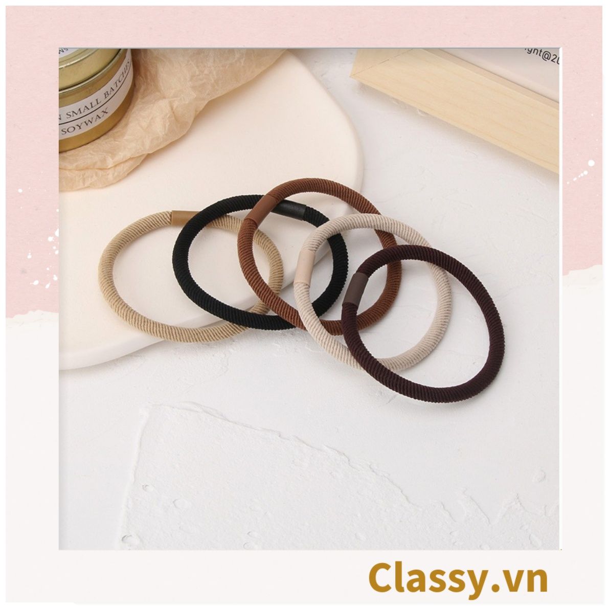 Combo 10 dây cột tóc cao cấp siêu bền Classy, phong cách tối giản màu sắc tông đen và tông be PK1755