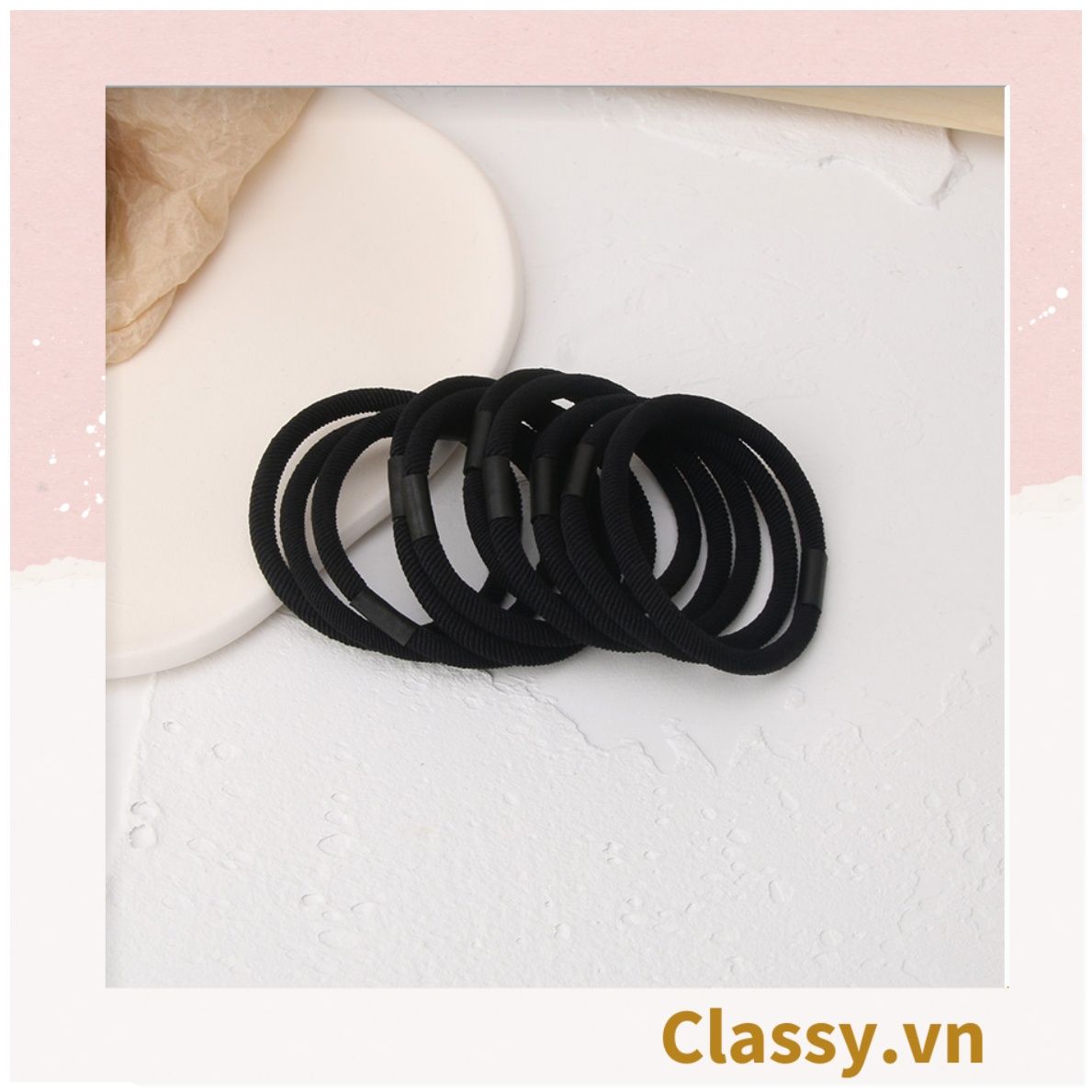 Combo 10 dây cột tóc cao cấp siêu bền Classy, phong cách tối giản màu sắc tông đen và tông be PK1755