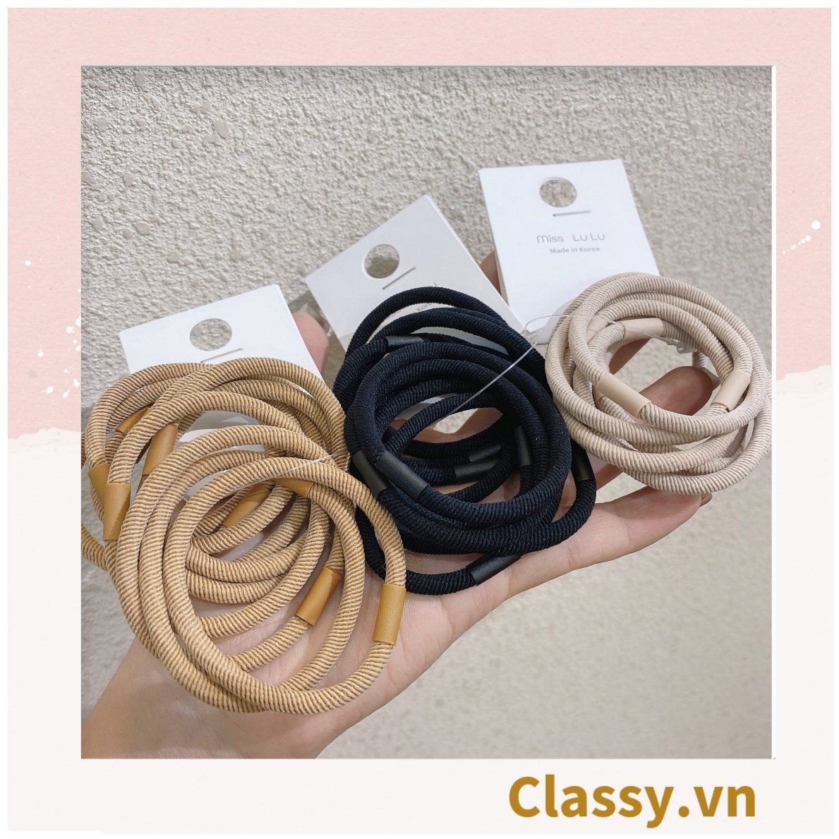 Combo 10 dây cột tóc cao cấp siêu bền Classy, phong cách tối giản màu sắc tông đen và tông be PK1755