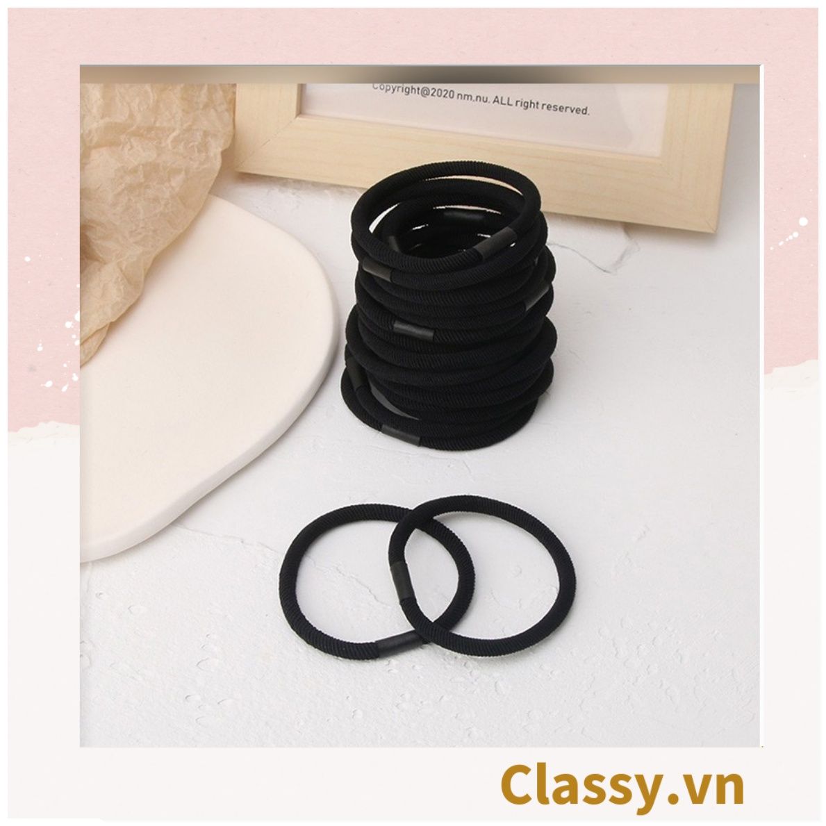 Combo 10 dây cột tóc cao cấp siêu bền Classy, phong cách tối giản màu sắc tông đen và tông be PK1755