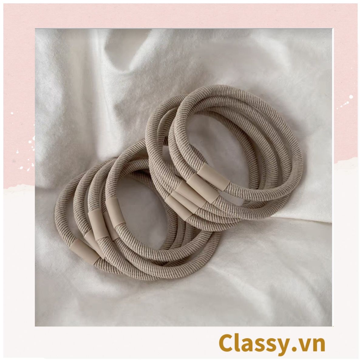  Combo 10 dây cột tóc cao cấp siêu bền Classy, phong cách tối giản màu sắc tông đen và tông be PK1755 