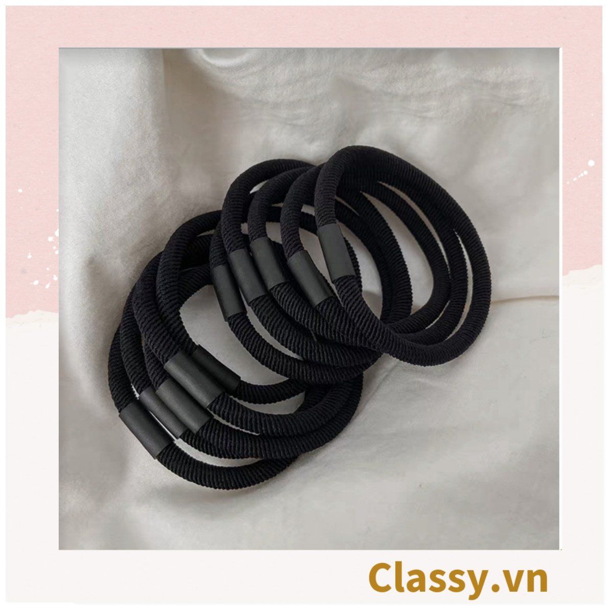 Combo 10 dây cột tóc cao cấp siêu bền Classy, phong cách tối giản màu sắc tông đen và tông be PK1755