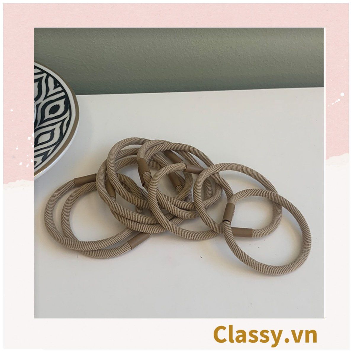 Combo 10 dây cột tóc cao cấp siêu bền Classy, phong cách tối giản màu sắc tông đen và tông be PK1755