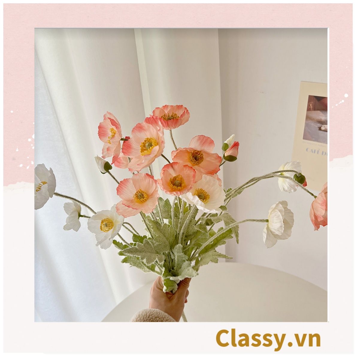 Classy Hoa Giả - Hoa anh túc bằng Lụa cao cấp hoa lớn 60cm, trang trí nhà cửa, nội thất,cửa tiệm làm đạo cụ chụp hình, trang trí nhà cửa PK1758