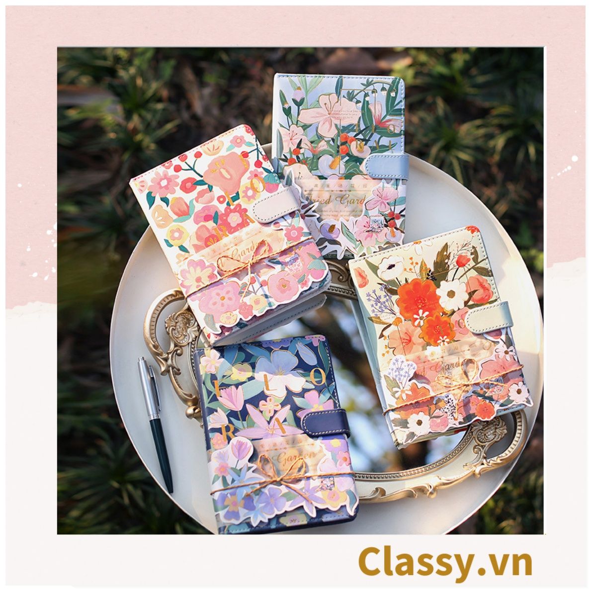 Sổ Bìa Cứng khóa từ sáng tạo Bằng Da In Hoạ Tiết Hoa Lá Dễ Thương Làm Nhật Ký, Quà Tặng PK1761 - Classy Floral Collection
