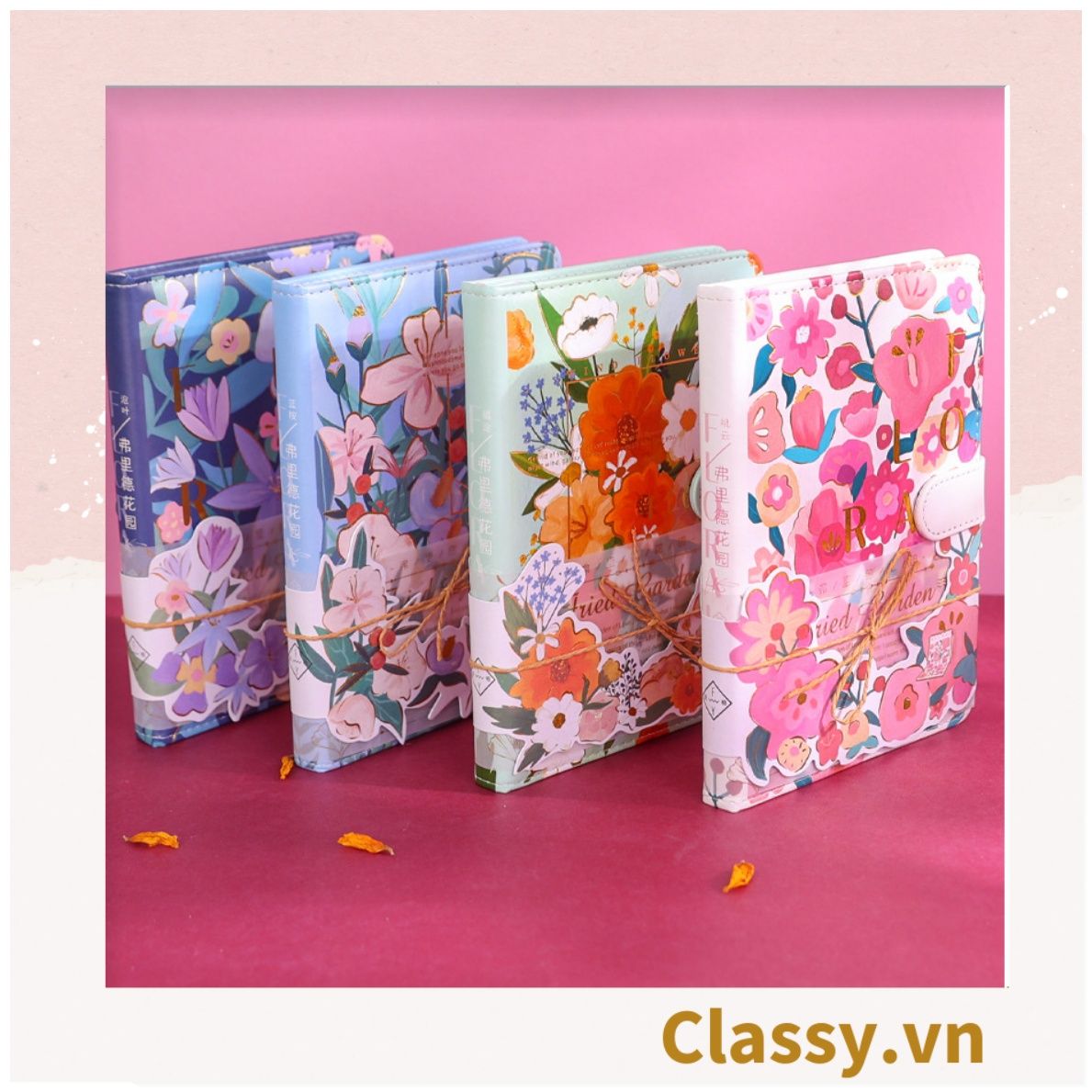 Sổ Bìa Cứng khóa từ sáng tạo Bằng Da In Hoạ Tiết Hoa Lá Dễ Thương Làm Nhật Ký, Quà Tặng PK1761 - Classy Floral Collection
