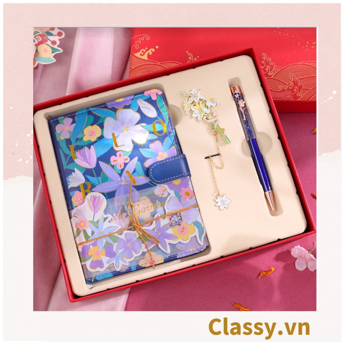 Sổ Bìa Cứng khóa từ sáng tạo Bằng Da In Hoạ Tiết Hoa Lá Dễ Thương Làm Nhật Ký, Quà Tặng PK1761 - Classy Floral Collection