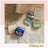  Classy Hộp đựng kính áp tròng vintage Kèm Gương Và Nhíp họa tiết hoa nhẹ nhàng, thanh lịch PK1770 