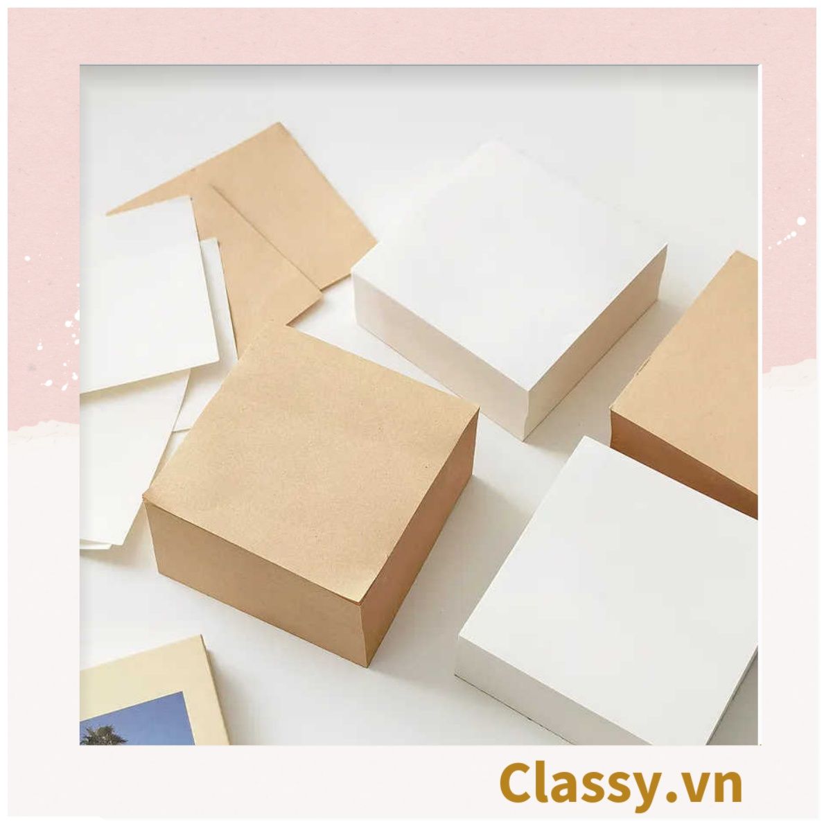  400 tờ Giấy ghi chú trơn cơ bản màu trắng hoặc nâu, kích thước 8 X 8 CM, có thể xé ra, dùng để làm giấy ghi chú  PK1774 