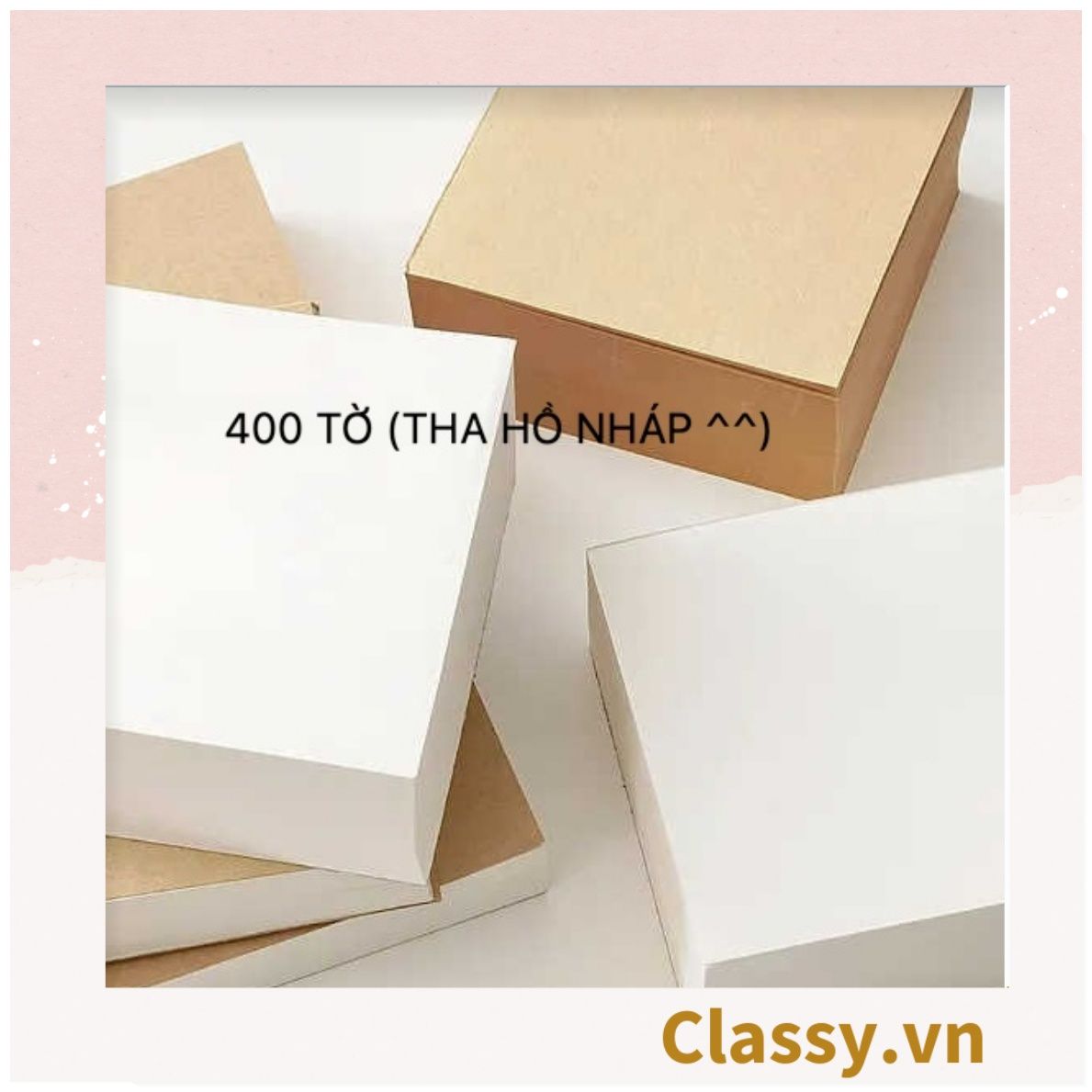  400 tờ Giấy ghi chú trơn cơ bản màu trắng hoặc nâu, kích thước 8 X 8 CM, có thể xé ra, dùng để làm giấy ghi chú  PK1774 