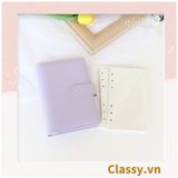  Sổ tay bìa da bìa còng ghi chú giấy màu trơn pastel, giấy kẻ ngang 200 trang có ngăn đựng thẻ, làm bút ký hoặc viết ghi chú, lên kế hoạch, PK1775 