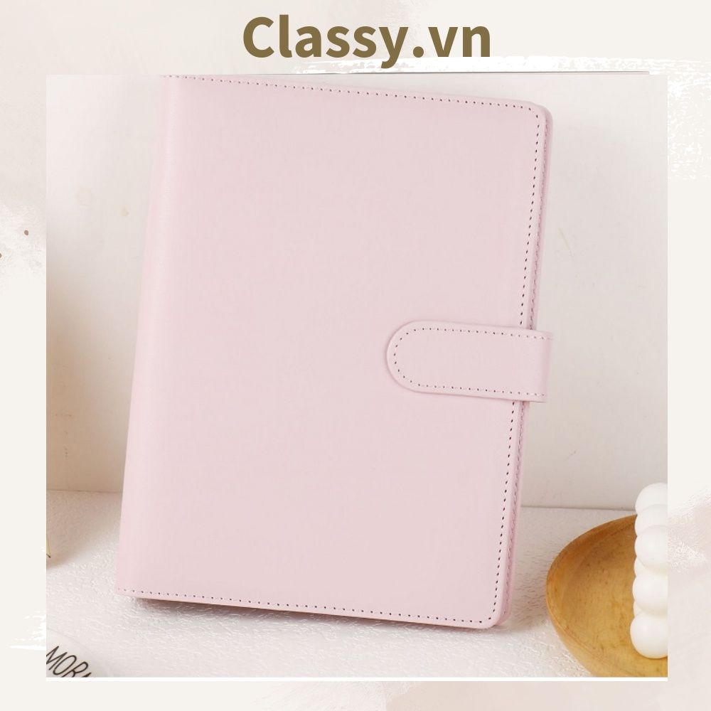 Sổ tay bìa da bìa còng ghi chú giấy màu trơn pastel, giấy kẻ ngang 200 trang có ngăn đựng thẻ, làm bút ký hoặc viết ghi chú, lên kế hoạch, PK1775