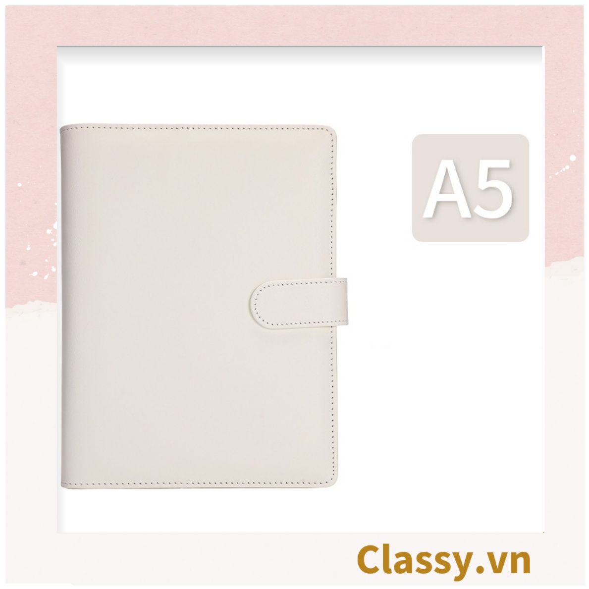 Sổ tay bìa da bìa còng ghi chú giấy màu trơn pastel, giấy kẻ ngang 200 trang có ngăn đựng thẻ, làm bút ký hoặc viết ghi chú, lên kế hoạch, PK1775
