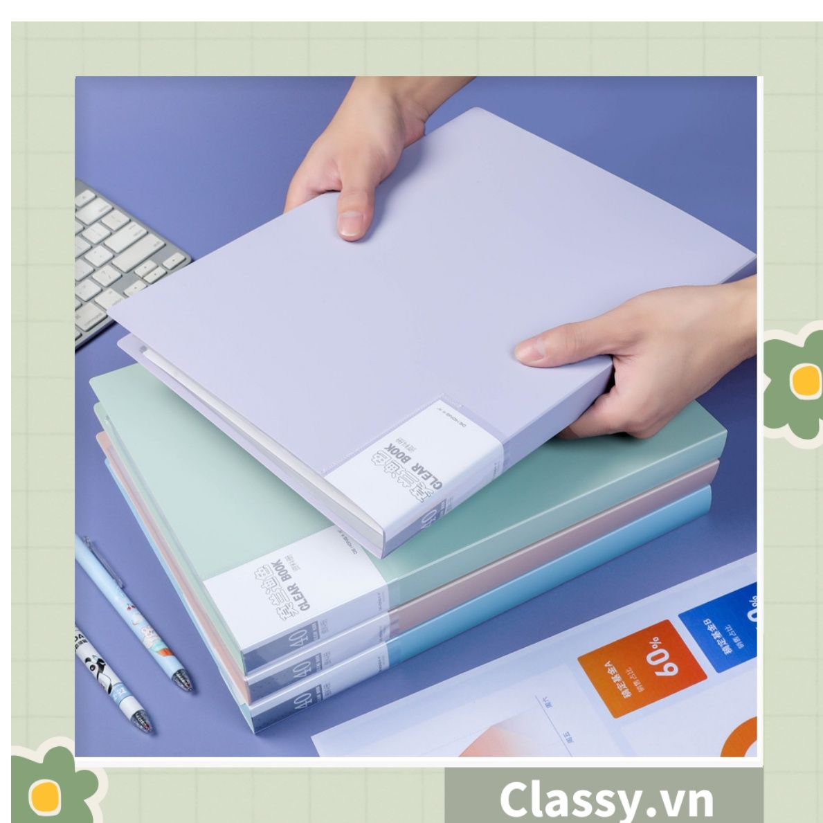 File lá A4 đựng tài liệu nhiều ngăn, Tệp đựng tài liệu 30 lá chất liệu PP cao cấp - bìa đựng giấy A4 Classy Basic PK1787