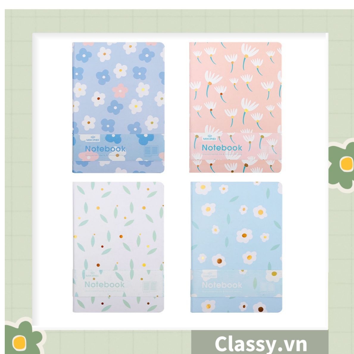 Sổ tay bìa cứng họa tiết hoa vintage kích thước A5 hoặc A6, 192 trang PK1789 Classy Floral