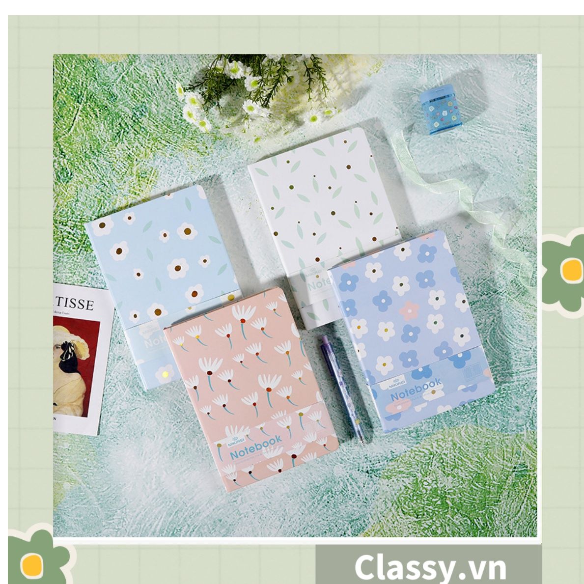 Sổ tay bìa cứng họa tiết hoa vintage kích thước A5 hoặc A6, 192 trang PK1789 Classy Floral