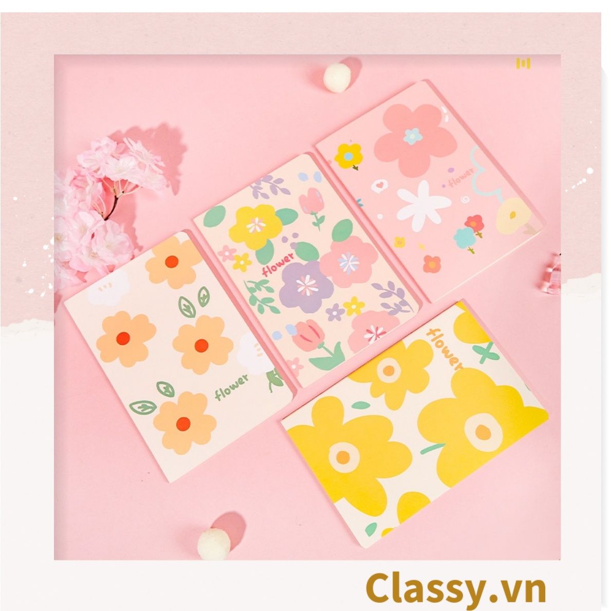 Sổ tay bìa mềm đóng gáy họa tiết hoa vintage kích thước A5 hoặc B5, 64 trang PK1790 Classy Floral