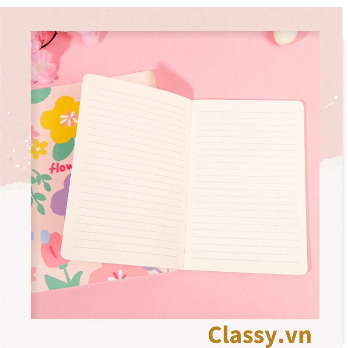 Sổ tay bìa mềm đóng gáy họa tiết hoa vintage kích thước A5 hoặc B5, 64 trang PK1790 Classy Floral