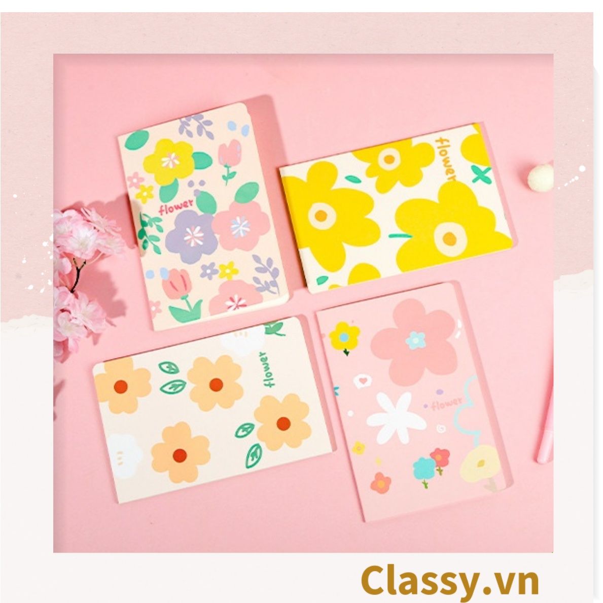  Sổ tay bìa mềm đóng gáy họa tiết hoa vintage kích thước A5 hoặc B5, 64 trang PK1790 Classy Floral 