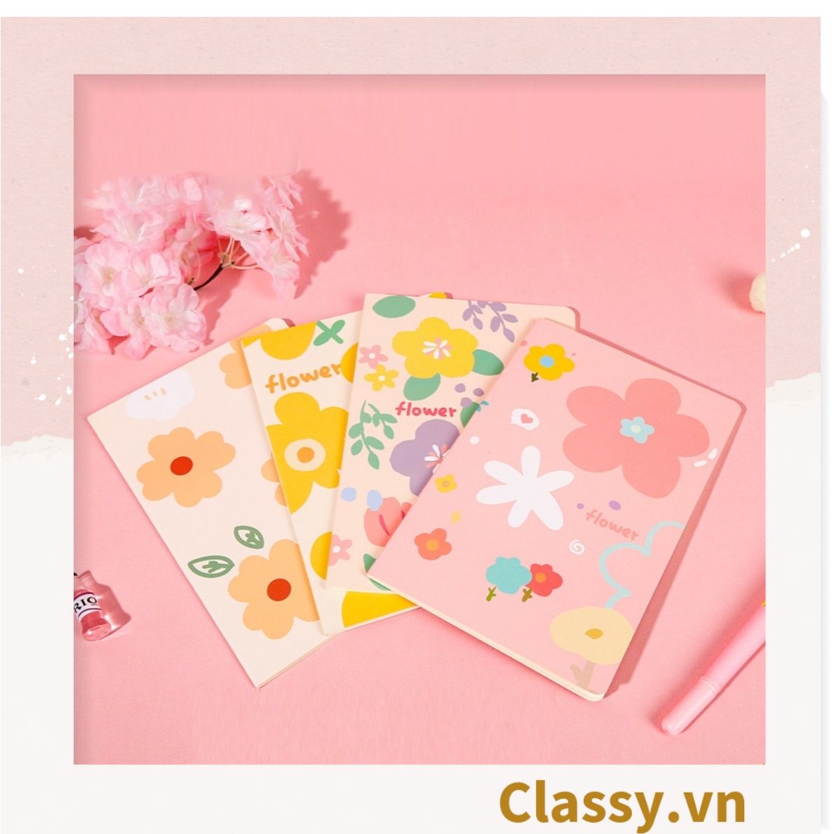  Sổ tay bìa mềm đóng gáy họa tiết hoa vintage kích thước A5 hoặc B5, 64 trang PK1790 Classy Floral 