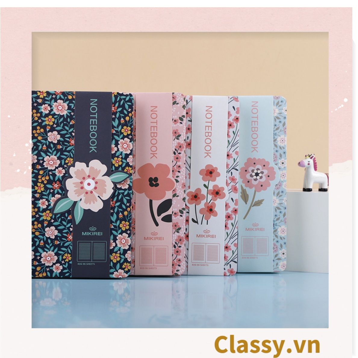 Sổ tay bìa cứng họa tiết hoa vintage kích thước A5 hoặc A7, 192 trang PK1792 Classy Floral