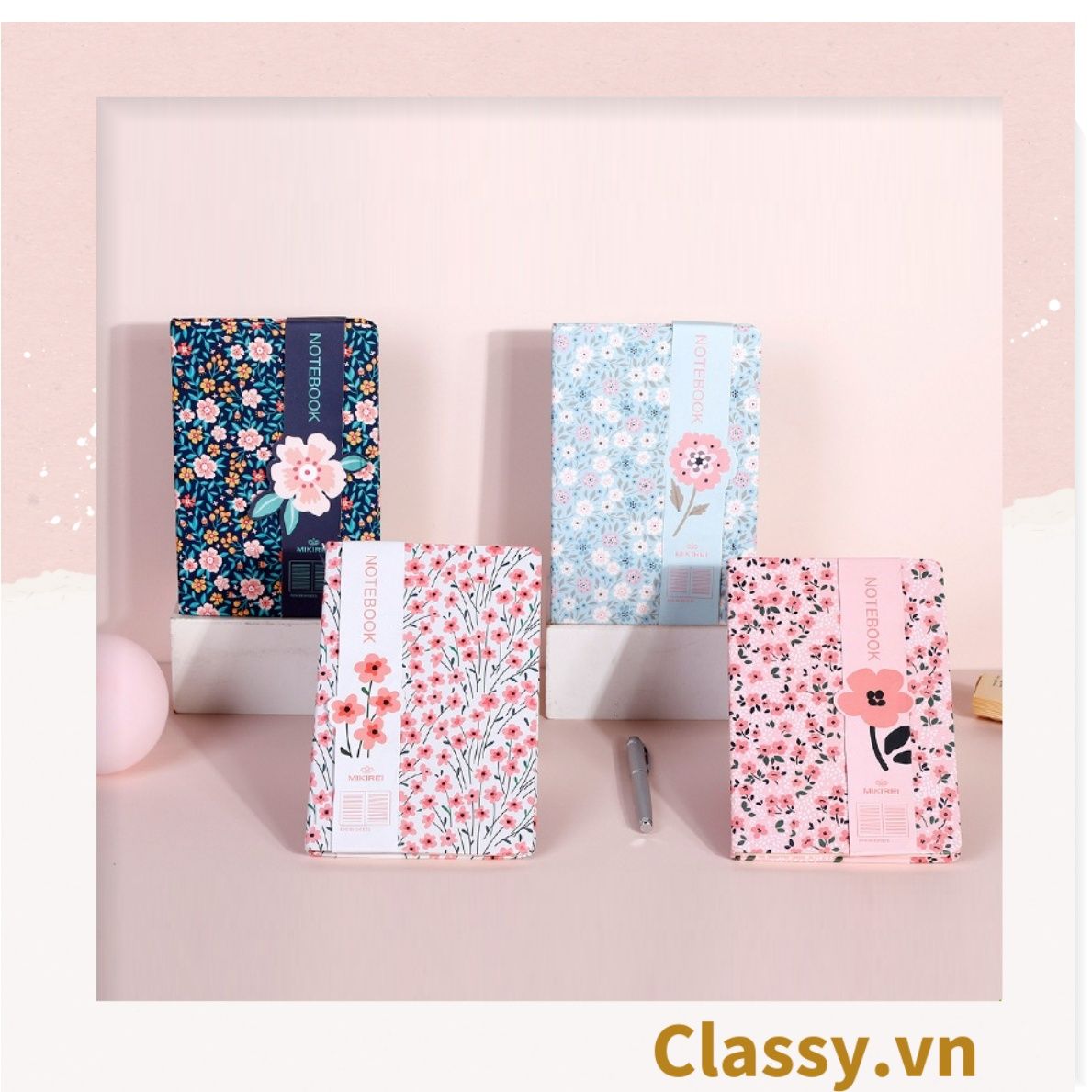 Sổ tay bìa cứng họa tiết hoa vintage kích thước A5 hoặc A7, 192 trang PK1792 Classy Floral