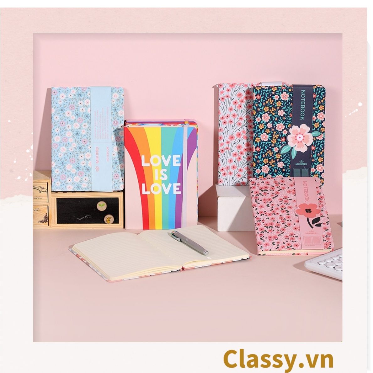 Sổ tay bìa cứng họa tiết hoa vintage kích thước A5 hoặc A7, 192 trang PK1792 Classy Floral