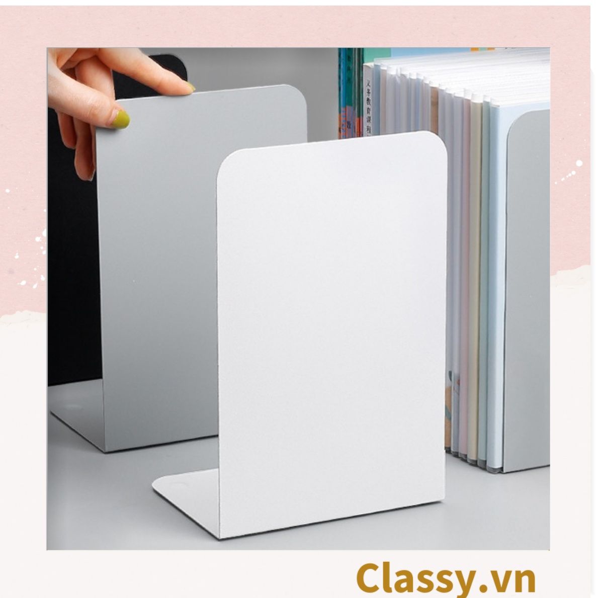 2 kệ Chặn sách kim loại, giá sách chữ L, chặn sách decor làm từ tấm thép dày đặc PK1802