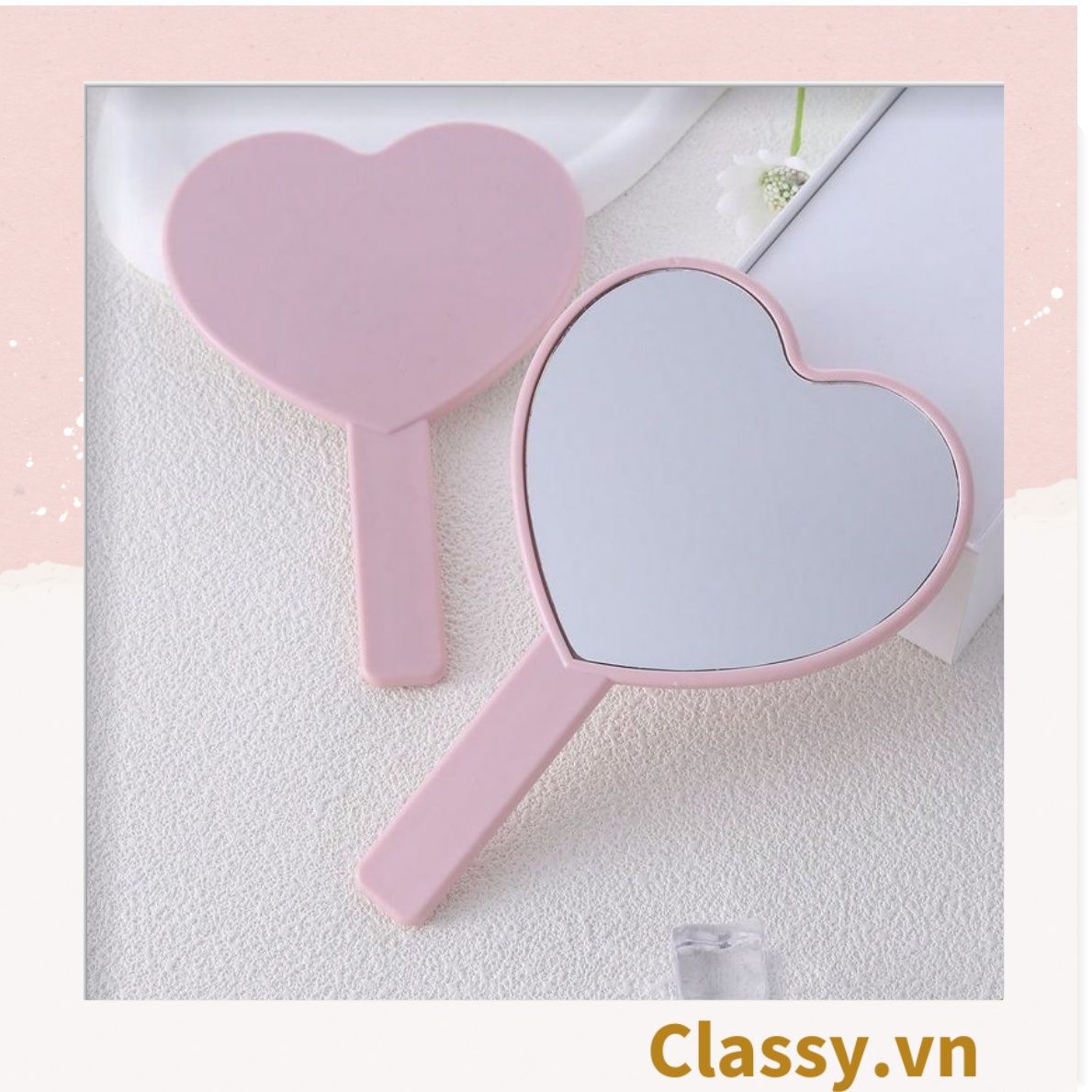 Gương soi cầm tay hình trái tim Kích thước 13*18.5cm màu hồng PK1825