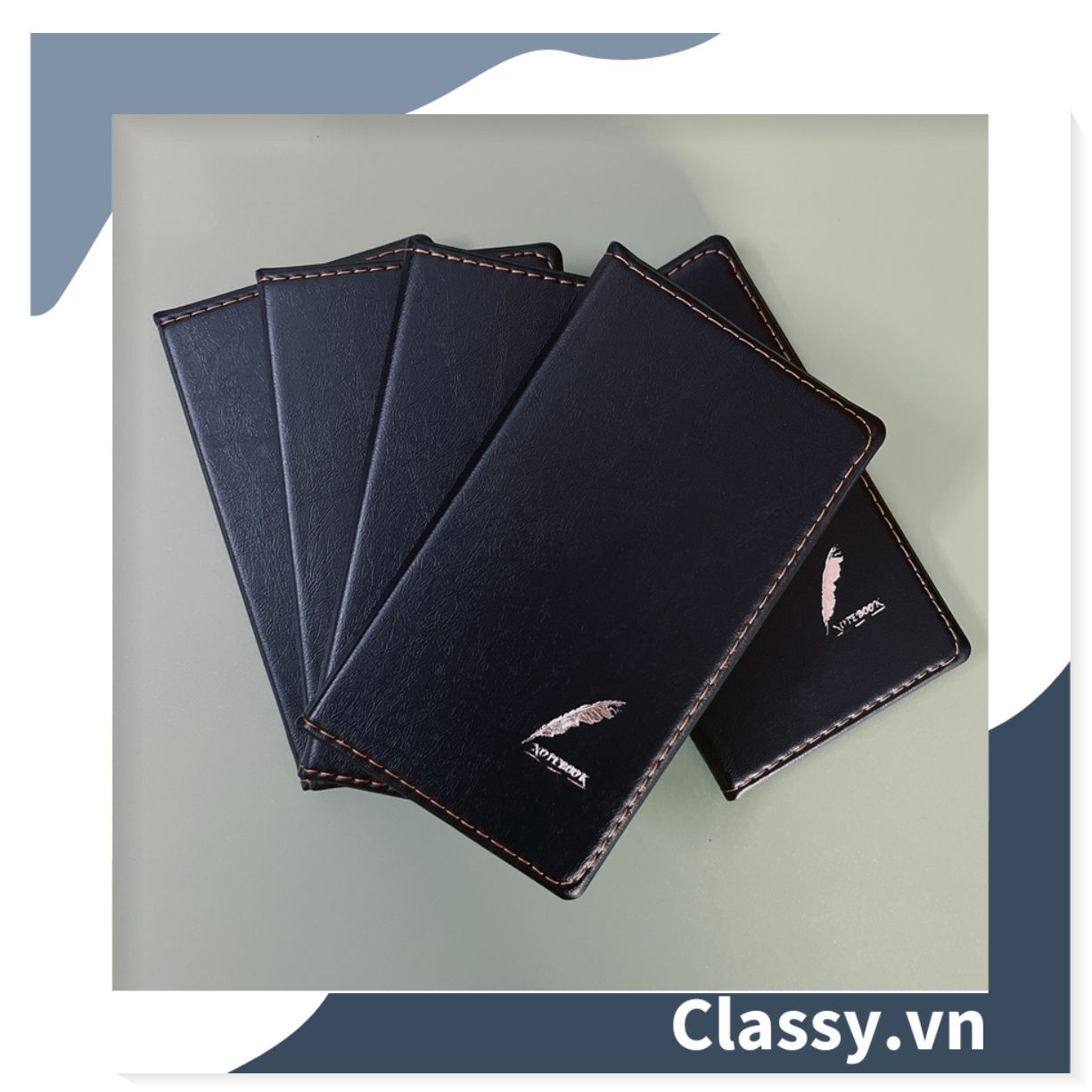 Sổ bìa da đen nhiều kích thước - Classy Notebook ghi chép cuộc họp, lập kế hoạch kinh doanh- 224 trang bìa tối giản- PK1834