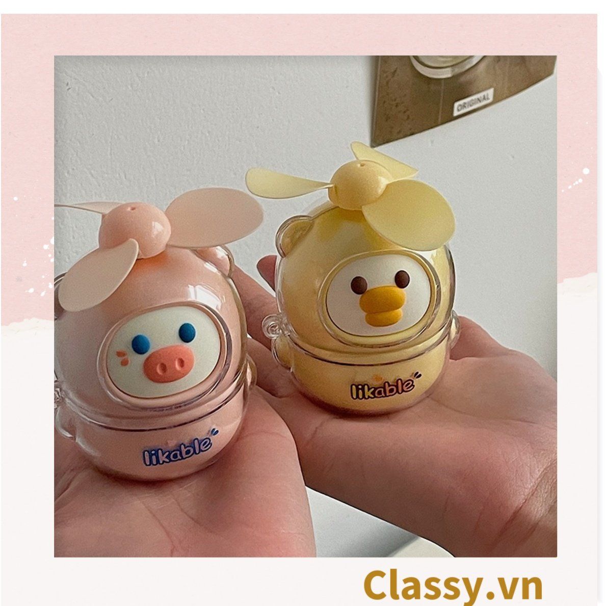 Quạt cầm tay mini tích điện có đế để bàn 3 tốc độ gió hình tai thỏ dễ thương PK1930