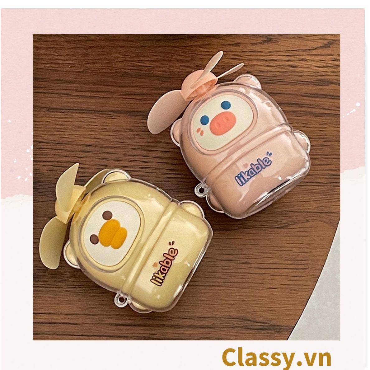 Quạt cầm tay mini tích điện có đế để bàn 3 tốc độ gió hình tai thỏ dễ thương PK1930
