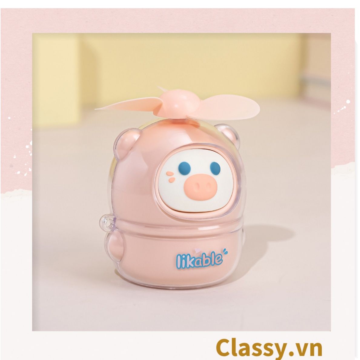 Quạt cầm tay mini tích điện có đế để bàn 3 tốc độ gió hình tai thỏ dễ thương PK1930