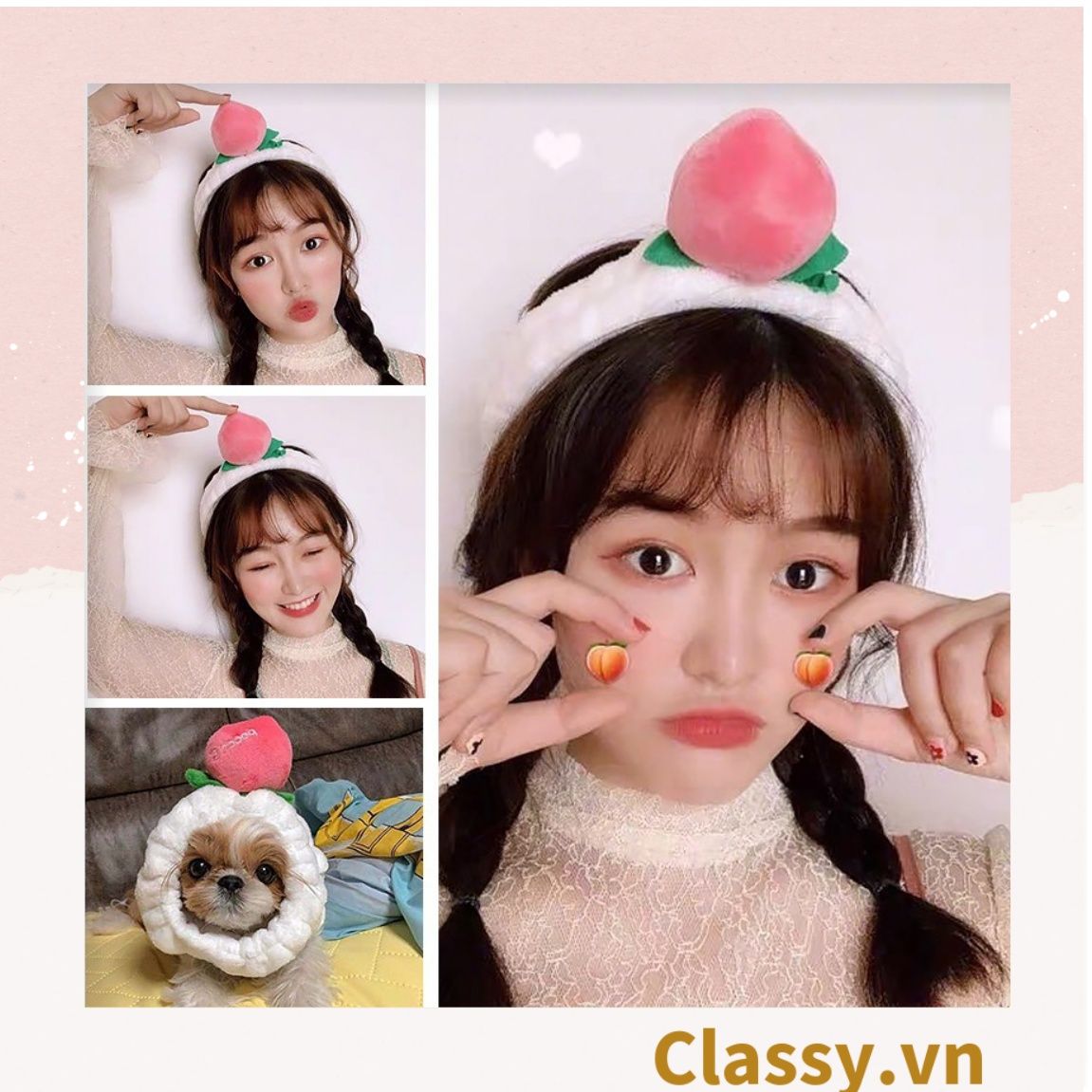 Băng đô, bờm tóc trang điểm make up trái đào dễ thương PK282