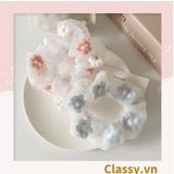  Dây cột tóc Scrunchies vải trong suốt thêu hoa PK549 