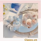  Dây cột tóc Scrunchies vải trong suốt thêu hoa PK549 