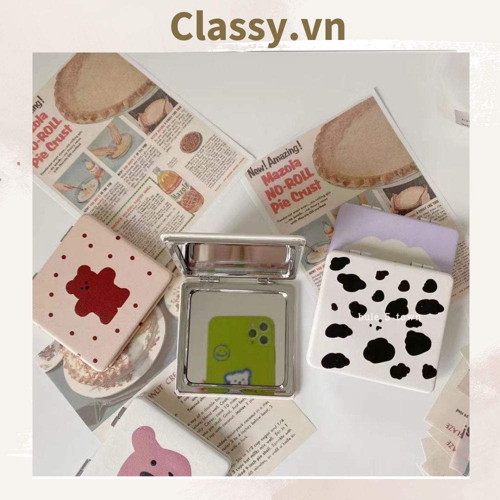 Gương trang điểm cầm tay mini 2 mặt bỏ túi kèm lược, Gương cầm tay mini Hàn Quốc siêu cute, Gương hoạt hình PK569