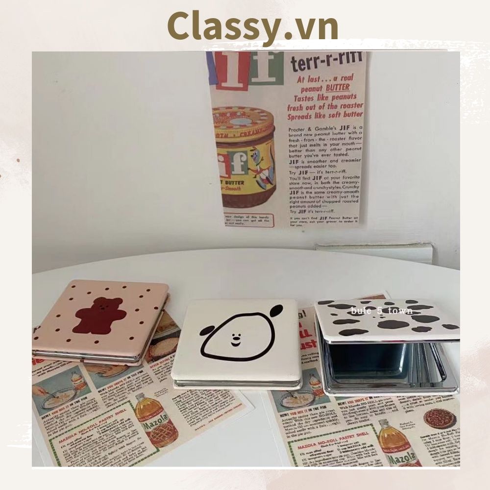 Gương trang điểm cầm tay mini 2 mặt bỏ túi kèm lược, Gương cầm tay mini Hàn Quốc siêu cute, Gương hoạt hình PK569