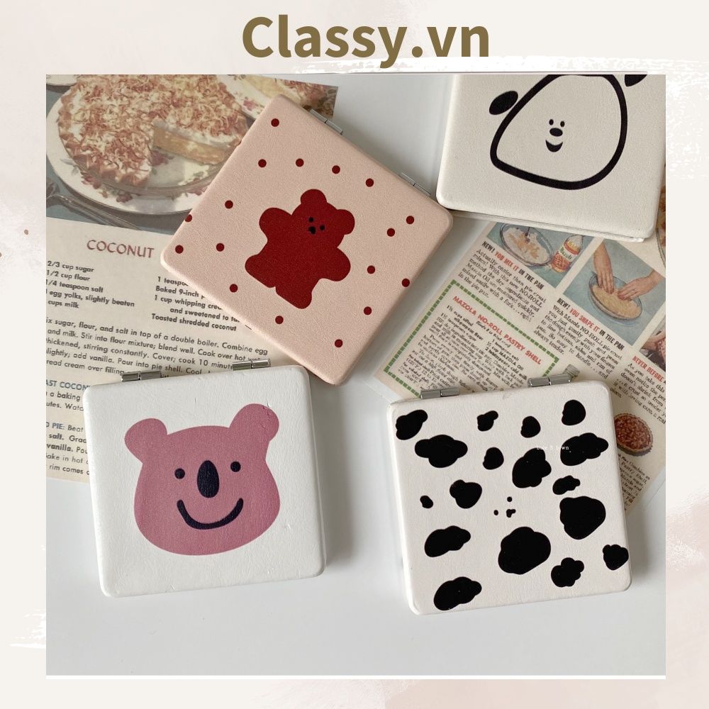 Gương trang điểm cầm tay mini 2 mặt bỏ túi kèm lược, Gương cầm tay mini Hàn Quốc siêu cute, Gương hoạt hình PK569