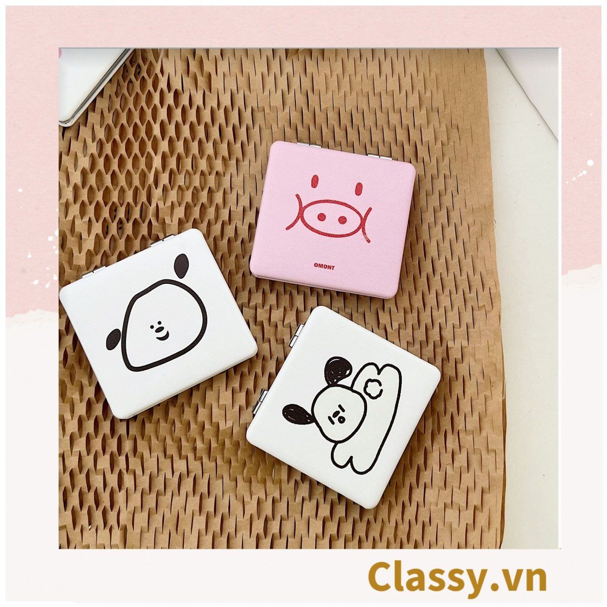 Gương trang điểm cầm tay mini 2 mặt bỏ túi kèm lược, Gương cầm tay mini Hàn Quốc siêu cute, Gương hoạt hình PK569