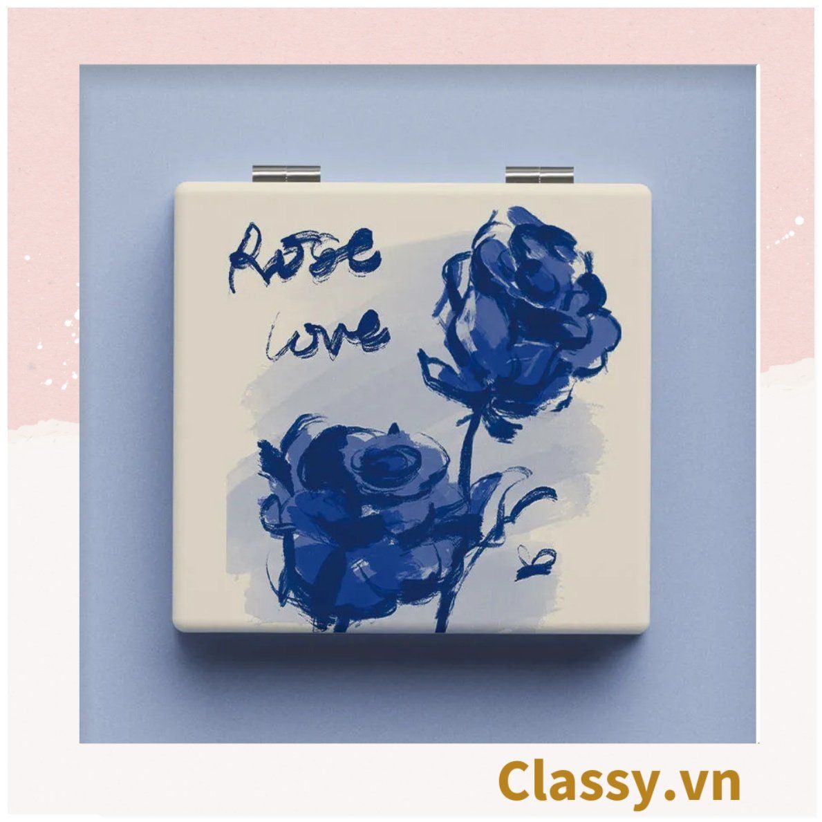 Gương trang điểm cầm tay mini 2 mặt bỏ túi kèm lược, Gương cầm tay mini Hàn Quốc siêu cute, Gương Vintage Hoa hồng PK569