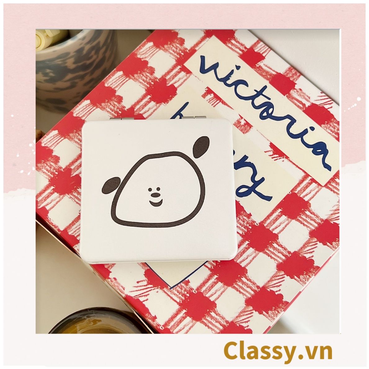 Gương trang điểm cầm tay mini 2 mặt bỏ túi kèm lược, Gương cầm tay mini Hàn Quốc siêu cute, Gương hoạt hình PK569