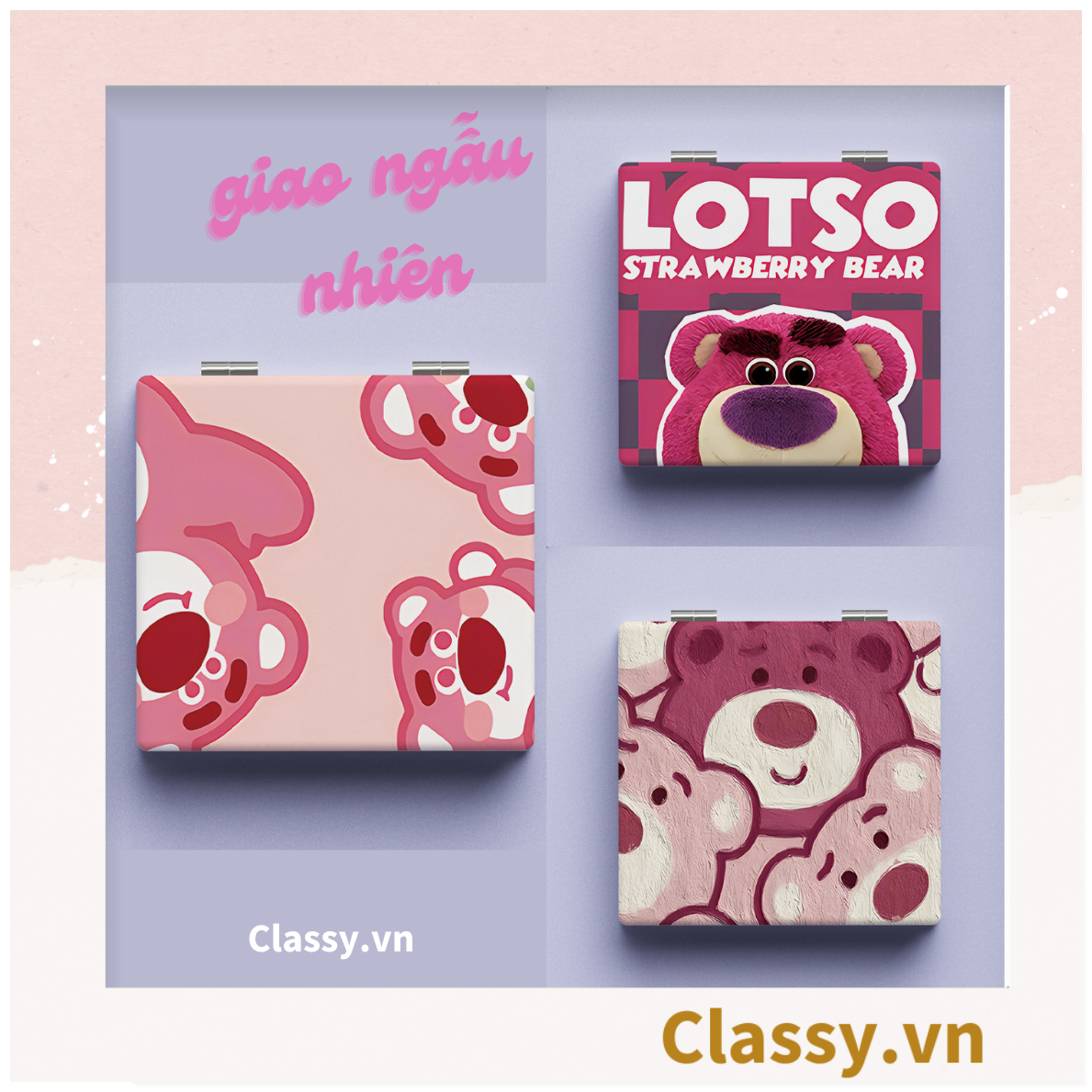 Gương trang điểm cầm tay mini 2 mặt bỏ túi kèm lược, Gương cầm tay mini Hàn Quốc siêu cute, Gương hoạt hình PK569