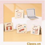  Gương trang điểm cầm tay mini 2 mặt bỏ túi kèm lược, Gương cầm tay mini Hàn Quốc siêu cute, Gương hoạt hình PK569 