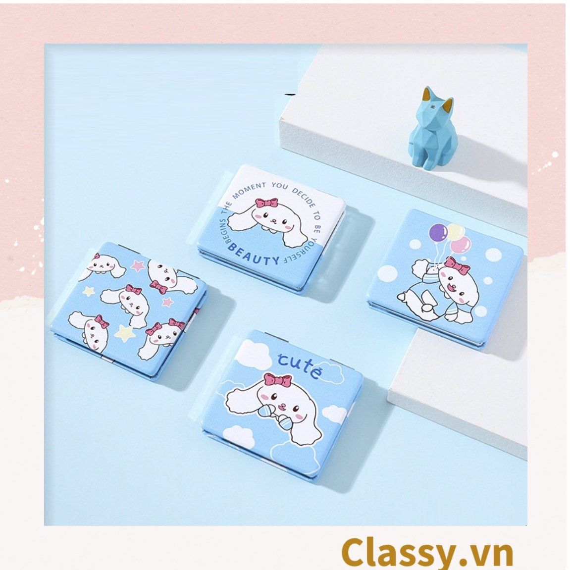  Gương trang điểm cầm tay mini 2 mặt bỏ túi kèm lược, Gương cầm tay mini Hàn Quốc siêu cute, Gương hoạt hình PK569 