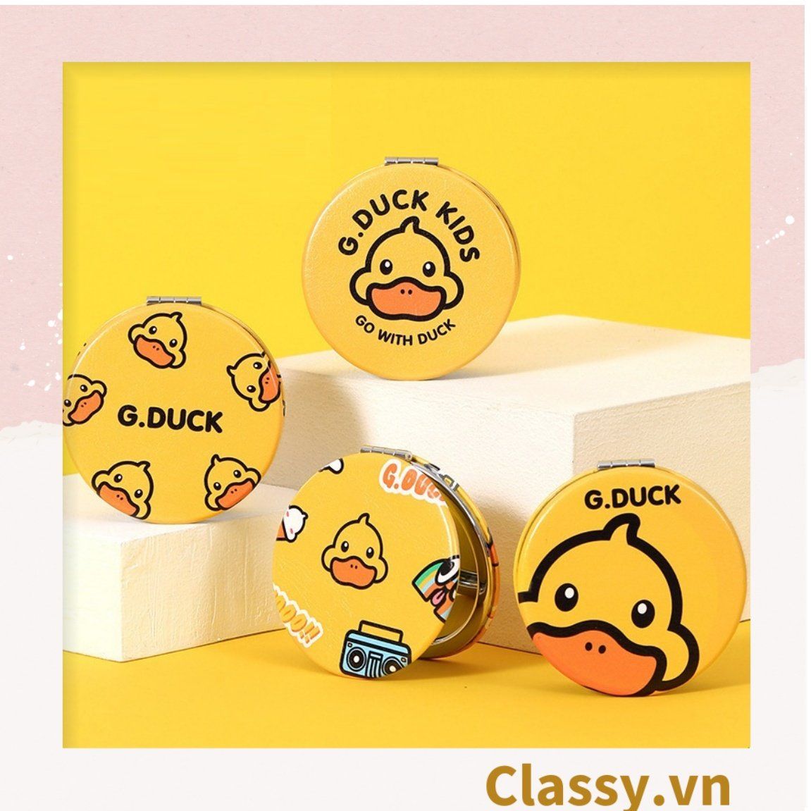 Gương trang điểm cầm tay size lớn họa tiết 2 mặt bỏ túi, Gương cầm tay mini Hàn Quốc siêu cute, Gương hoạt hình PK570