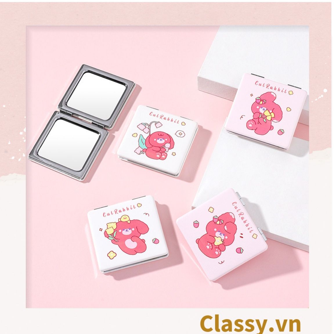 Gương trang điểm cầm tay size lớn họa tiết 2 mặt bỏ túi, Gương cầm tay mini Hàn Quốc siêu cute, Gương hoạt hình PK570