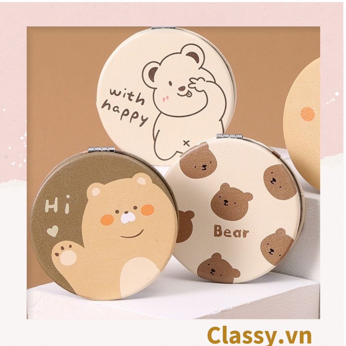Gương trang điểm cầm tay mini 2 mặt bỏ túi kèm lược, Gương cầm tay mini Hàn Quốc siêu cute, Gương hoạt hình PK569